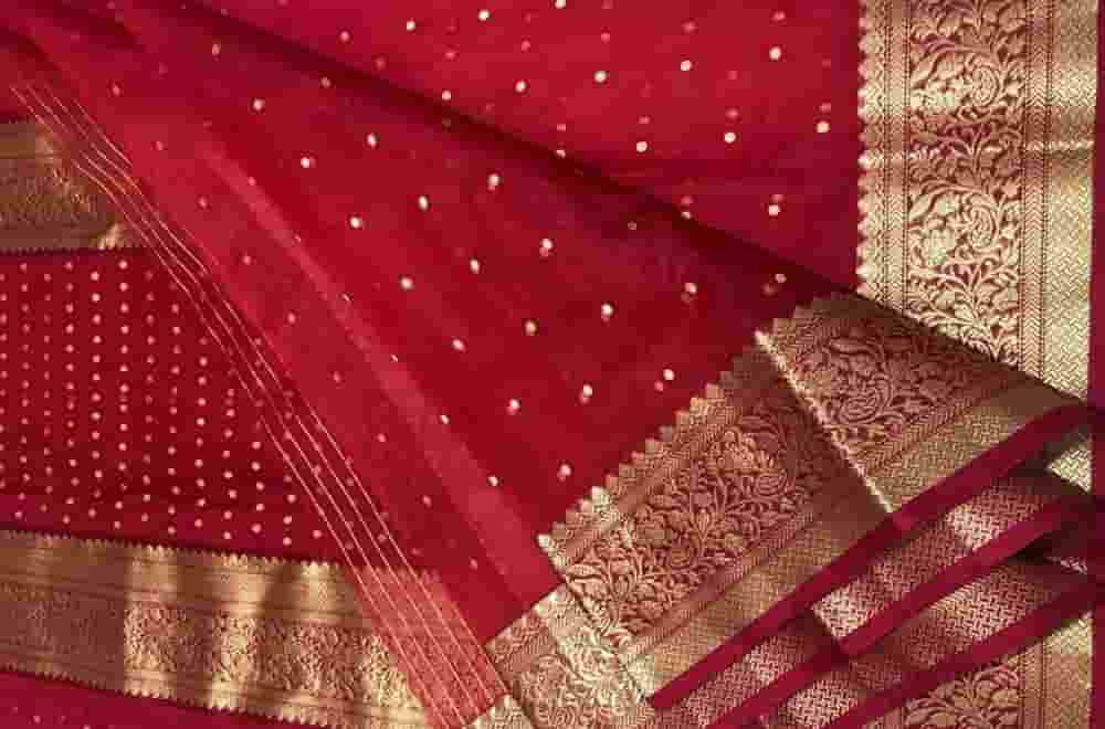 Magenta Orange Stripe Katan Silk Handloom Banarasi Saree | Banarasi sarees,  Bridal silk saree, Saree